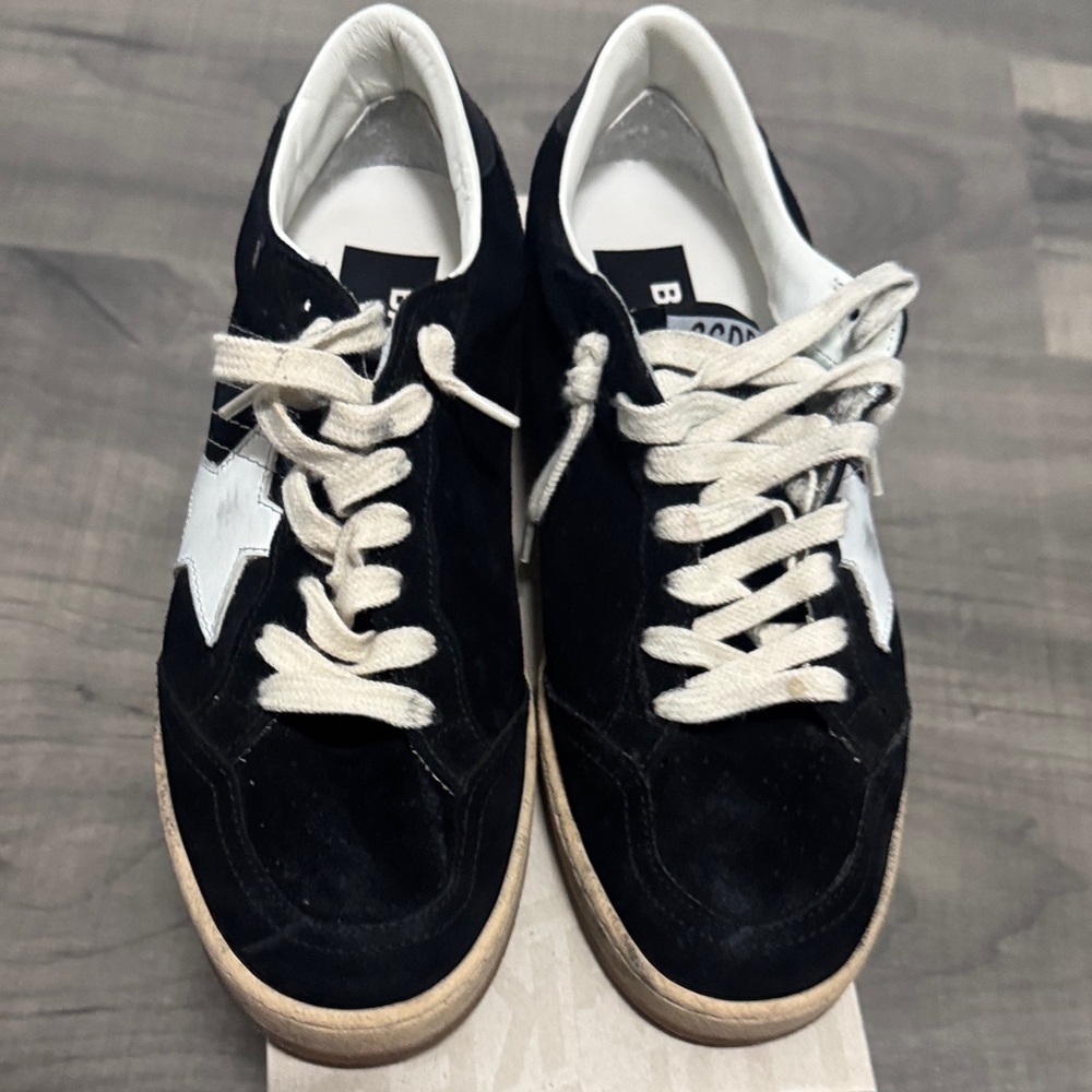 Black Suede Golden Goose Ballster Sneakers with White Star and Accents